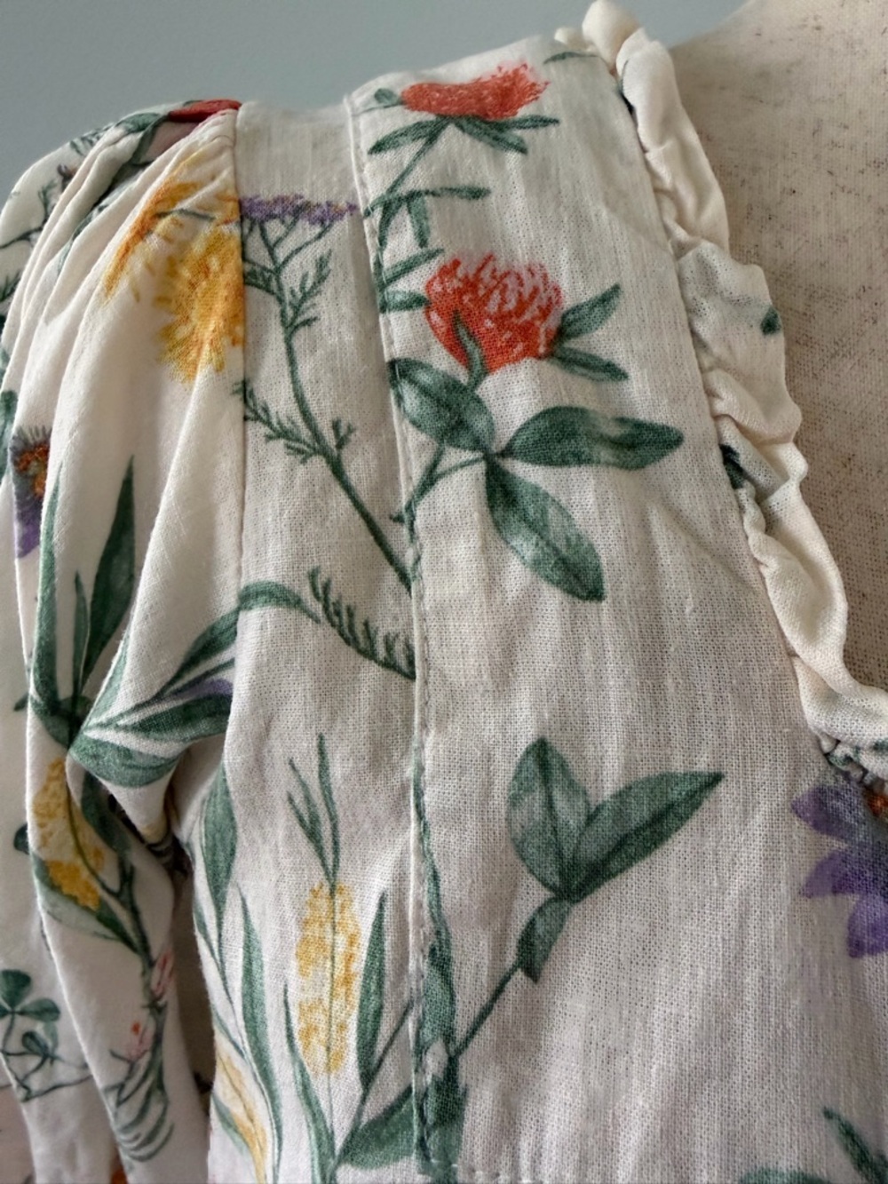 Laura Ashley Linen Blend Floral Square Neck Short Sleeve Blouse - Picture 5 of 10